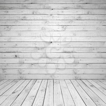 Abstract empty white room interior with wooden wall and floor