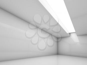 Abstract white contemporary interior, empty room with ceiling illumination window. Digital 3d illustration, computer graphic