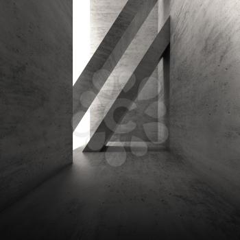Abstract empty dark concrete interior. Modern architecture background, square 3d render illustration