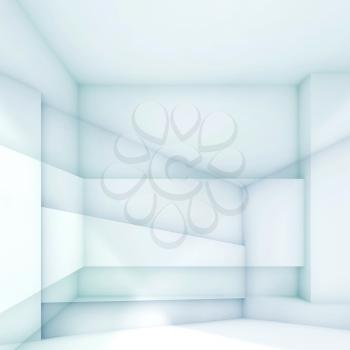 Abstract empty room, blue architectural background. 3d render illustration with multi-exposure effect