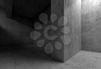 Abstract empty room concrete interior, walls and girders, 3d render illustration