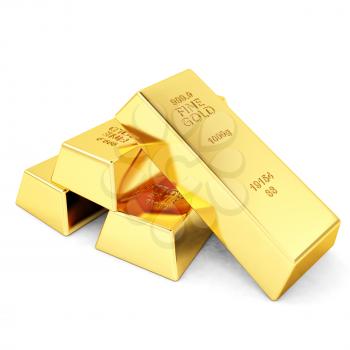 Four gold bars on white background