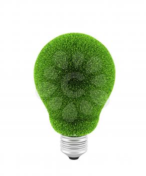 Light bulb with green grass on white