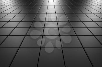 Steel square scratched tiles flooring perspective view shiny abstract industrial background