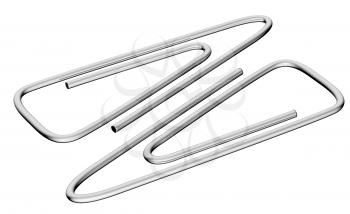 Metal paperclip diagonal view isolated on white background