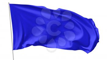 Blue flag on flagpole flying in the wind isolated on white, 3d illustration