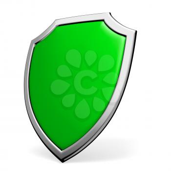 Protection, defense and security concept symbol: green shield on isolated on white background