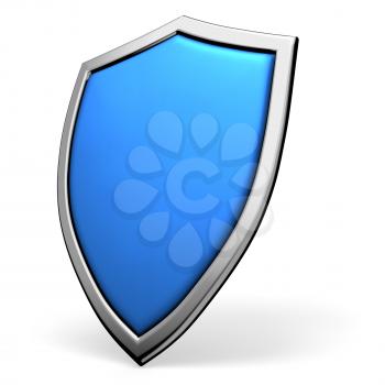 Protection, defense and security concept symbol: blue shield on isolated on white background