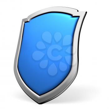 Protection, defense and security concept symbol: blue shield on isolated on white background