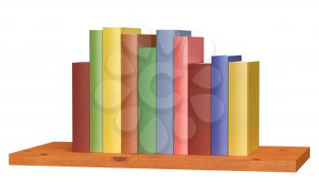 Simple wooden bookshelf with colored books isolated on white 3D illustration