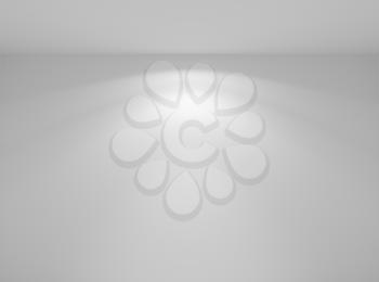 Wall lamp light on the white wall in abstract empty white room closeup, colorless 3d illustration