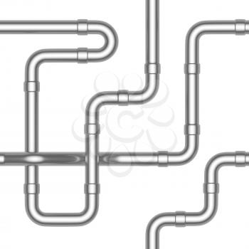 Abstract industrial construction seamless background: steel pipes and other steel pipeline elements isolated on white, industrial 3d illustration