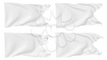 White flag with angle flying and waving in the wind isolated on white, white flag set 3D illustration