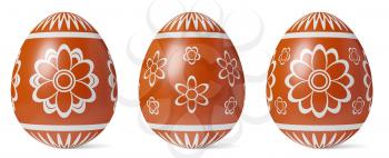 Red Easter eggs with shadow painted with white simple decor isolated on white background, Easter eggs set, easter symbol, 3D illustration