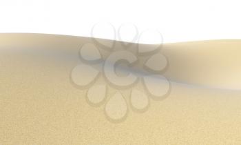 Smooth sand dunes under bright summer sunlight isolated on white background, natural 3D illustration
