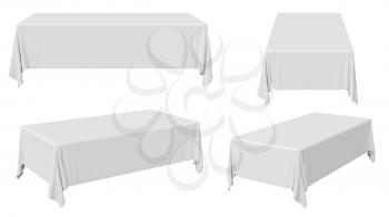 White rectangular tablecloth set isolated on white, 3d illustration