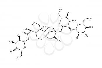 Structural formula of stevioside drawn on a white background. It is the extremly sweet compound found in the stevia plant.