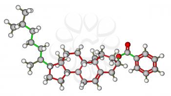 Cholesteryl benzoate, a liquid crystal molecule isolated on a white background