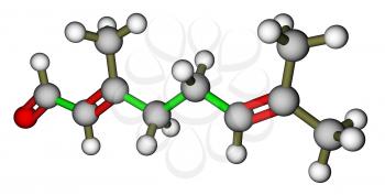 Citral, a compound with a strong lemon odor.