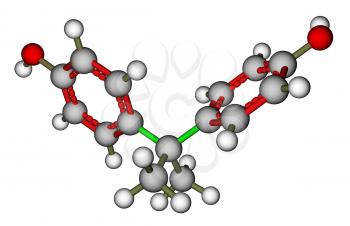 Optimized molecular structure of bisphenol A on a white background