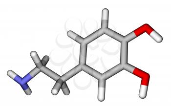 Optimized molecular structure of dopamine on a white background