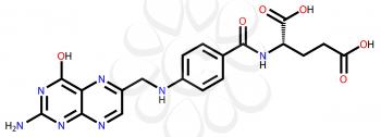 Structural formula of folic acid on a white background