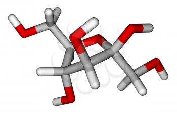 Optimized molecular structure of fructose on a white background