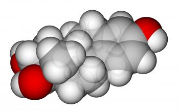 Optimized molecular structure of sex hormone estriol on a white background