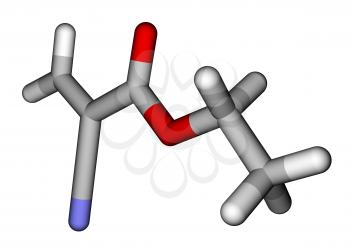 Ethyl cyanoacrylate, an instant glue. 3D molecular structure