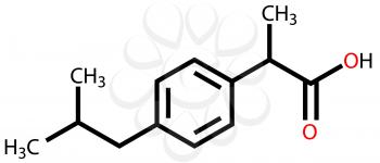 Structural formula of ibuprofen on a white background