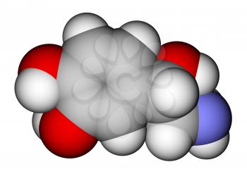 Optimized molecular structure of norepinephrine on a white background