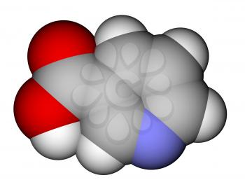 Optimized molecular structure of niacin (vitamin B3 or PP) on a white background