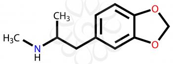 Structural formula of MDMA (3,4-Methylenedioxymethamphetamine or ecstasy) drawn on a white background