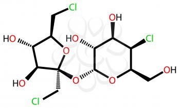 Structural formula of sweetener sucralose drawn on a white background