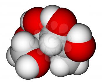 Optimized molecular structure of sweetener sorbitol on a white background