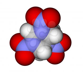 Calculated and optimized molecular structure of explosive RDX (also known as hexogen, cyclonite) isolated on a white background