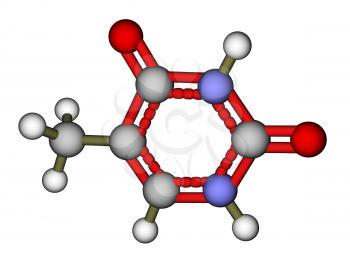 Nucleobase thymine balls and sticks molecular model