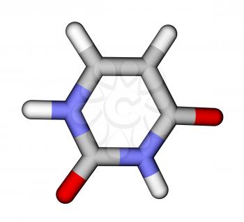 Nucleobase uracil sticks molecular model