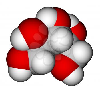 Optimized molecular structure of sweetener xylitol on a white background