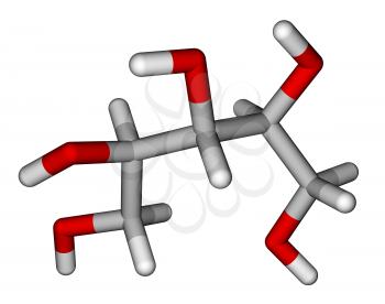 Optimized molecular structure of sweetener xylitol on a white background