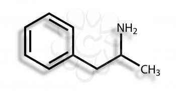 Structural formula of amphetamine drawn on a white background