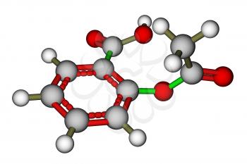 Optimized molecular structure of aspirin on a white background