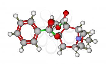Optimized molecular structure of cocaine on a white background