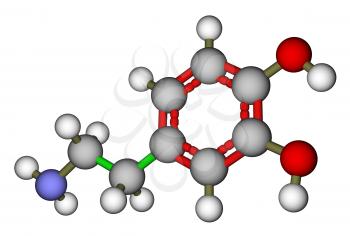 Optimized molecular structure of dopamine on a white background