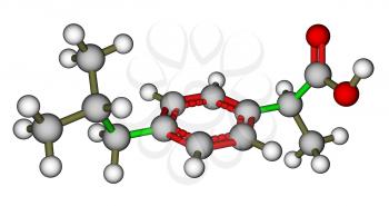 Optimized molecular structure of ibuprofen on a white background