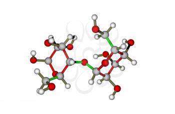 The calculated molecular structure of lactose isolated on the white background