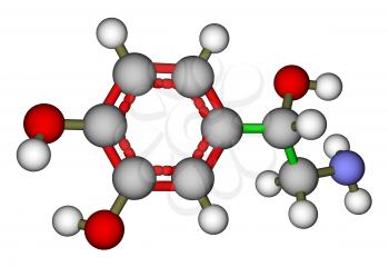 Optimized molecular structure of norepinephrine on a white background