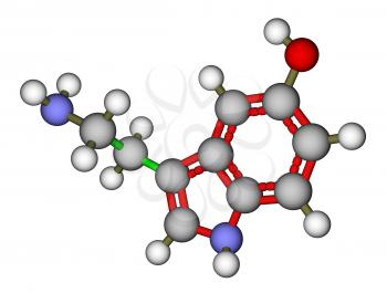 Optimized molecular structure of serotonin on a white background