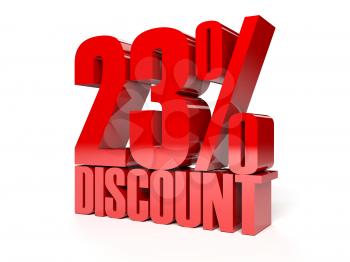 23 percent discount. Red shiny text. Concept 3D illustration.