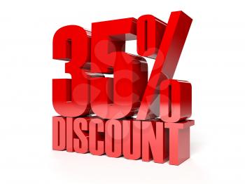 35 percent discount. Red shiny text. Concept 3D illustration.